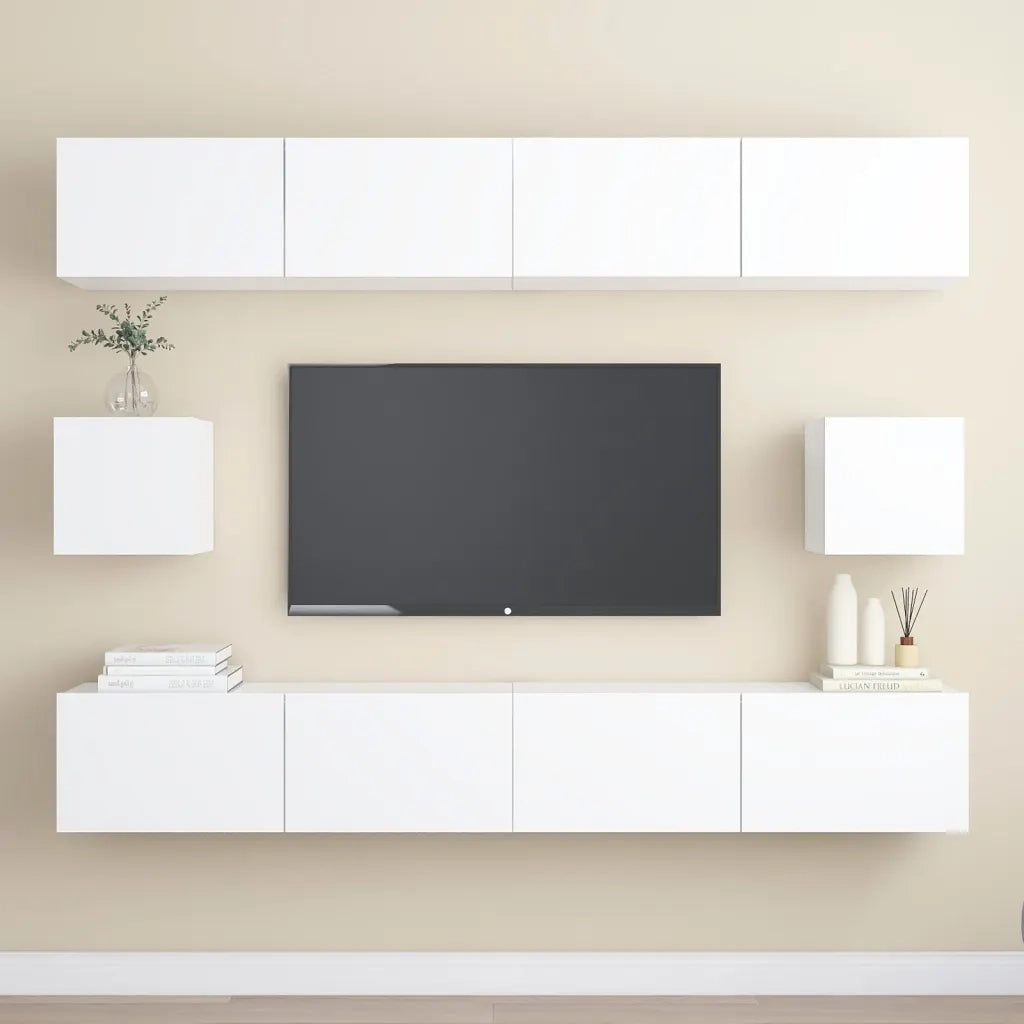 Set Mobili Porta TV 6 pz-Set di 6 Credenza per TV Bianco in Legno Multistrato 508835