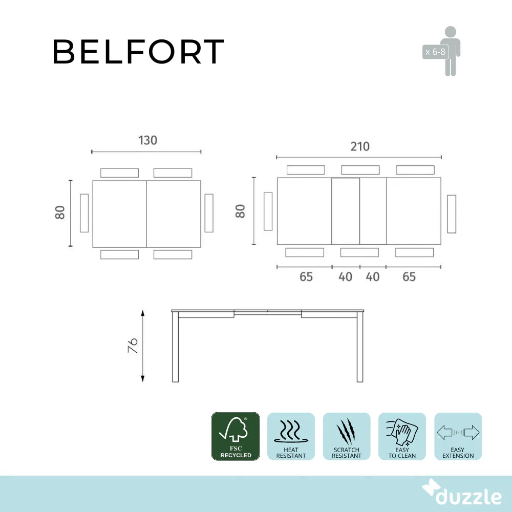Tavolo da pranzo allungabile grigio scuro Belfort 130-210x80 cm fino a 8 posti Made in Italy | Duzzle