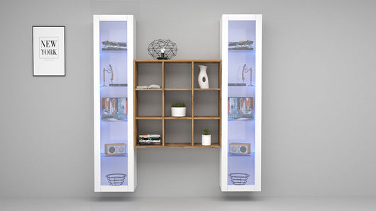 Parete Attrezzata Soggiorno 170x30x180 cm Maruska n°28 Bianco Lucido/Rovere Wotan