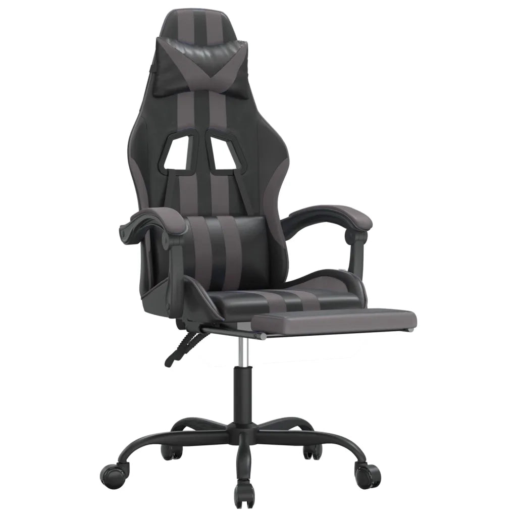 Sedia da Gaming Girevole Poggiapiedi Nero e Grigio Similpelle cod mxl 67723