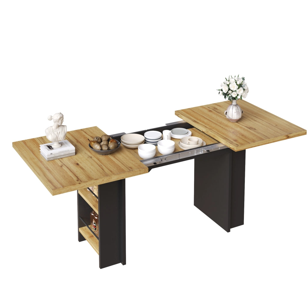 Tavolo da Pranzo Allungabile 120-160x80 cm con Ripiani ¨C MINIMAL ¨C Legno Naturale