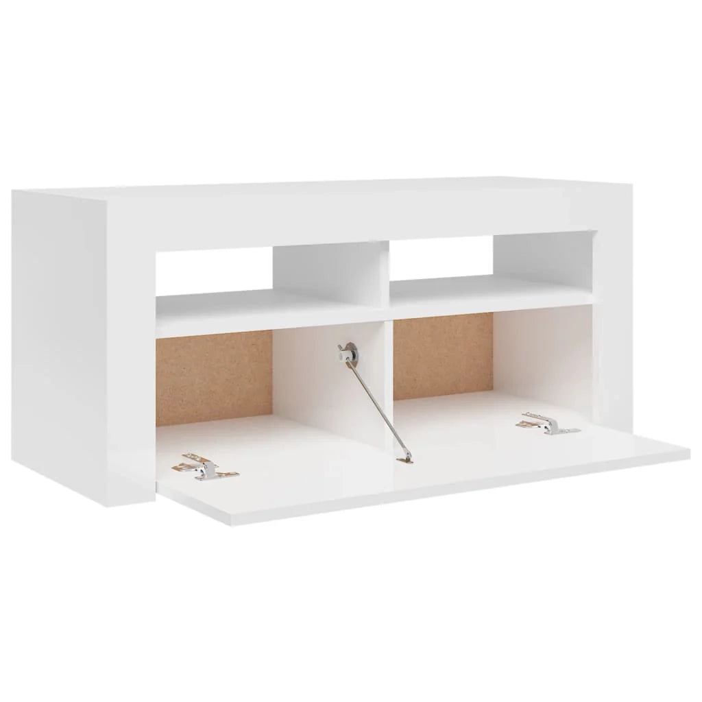 Mobile TV multimediale mensola TV credenza mobile TV per sala da pranzo soggiorno camera da letto con luci LED finitura lucida 90 x 35 x 40 cm bianco 02_0026661