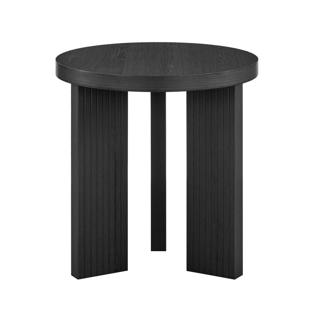 Tavolino rotondo a 3 gambe in MDF nero con scanalature verticali