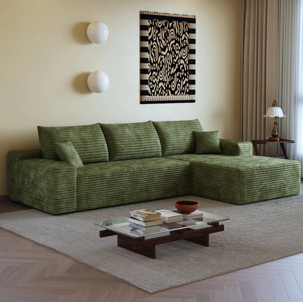 Divano in velluto a coste rigato verde 270 x 175 x 83 cm