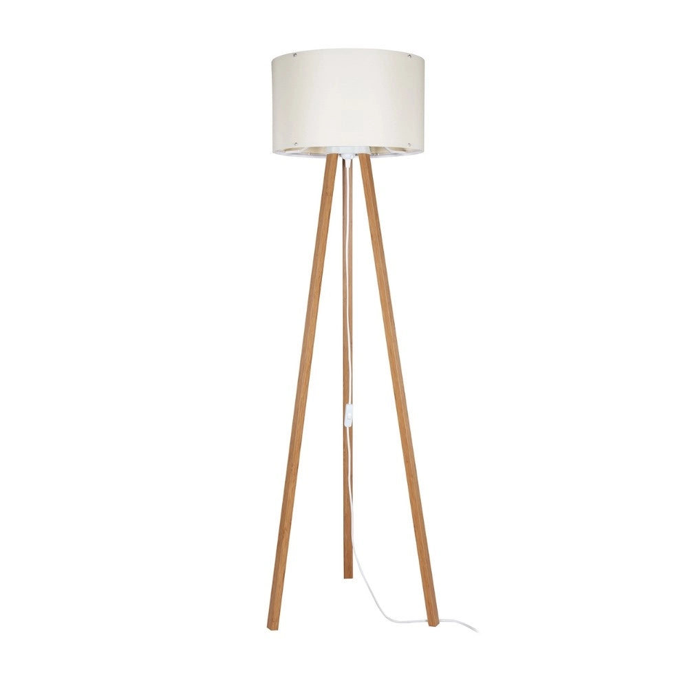 Lampada da terra Piko ASZ1664 con piantana in rovere e paralume in PVC effetto tessuto crema