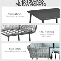 Set da Giardino 4 Pezzi in Rattan con Tavolino da Caffè, 2 Divani ad Angolo e Poltroncina, Nero Grigio e Blu
