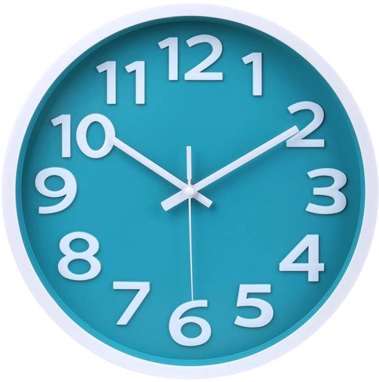 Orologio da parete, stile, non ticca, funziona con batterie, orologi decorativi analogici facili da leggere per camera da letto, ufficio, casa, terrazzo, piscina, decorazione veranda, 12 pollici, acqua