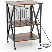 Supporto per Giradischi, Tavolo per Conservare Dischi in Vinile, Tavolo per Giradischi in Stile Mid-Century con Stazione di Ricarica, Ruote Bloccabili per Camera da Letto, Soggiorno (Marrone)