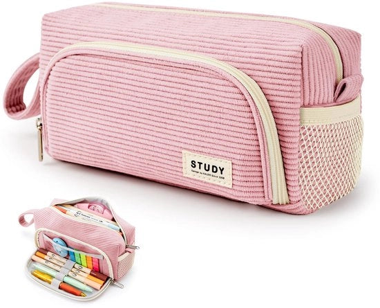Etui per corduroy, con grande capacità, tas per scrivere, etui per scuola secondaria, università, ufficio, studente, ragazza, regalo