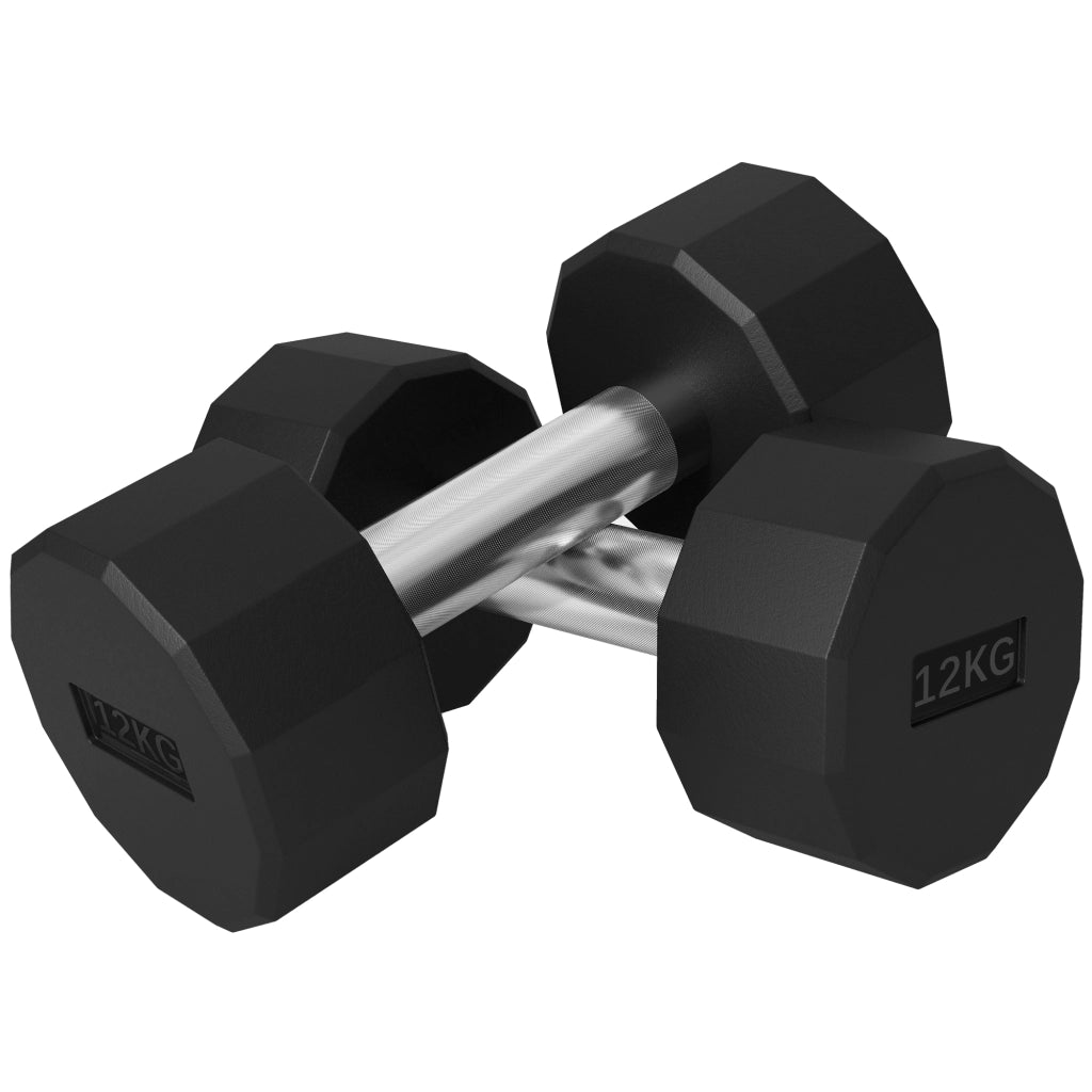 Set Manubri 12 Lati 12 kg ¨C zephmum ¨C Metallo e Gomma Nero 26x14x14 cm