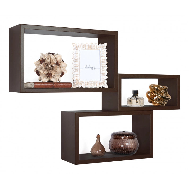 Set di 3 Mensole da Muro, Libreria Sospesa, Libreria Parete, Scaffale Parete, Wengè, 45x27 p15,5 cm, 40x22 p15,5 cm e 35x17 p15,5 cm - Trittico