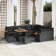 Set di Divani da Giardino  12 Pezzi con Cuscini Nero Polyrattan Acacia