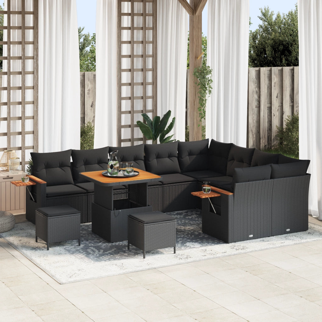 Set di Divani da Giardino  12 Pezzi con Cuscini Nero Polyrattan Acacia