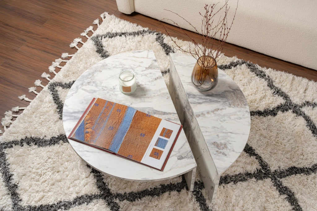Tavolino in legno "Orion" 90 x 60 x 30 cm - marmo Fresia