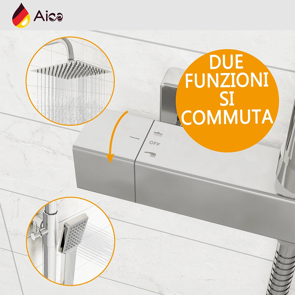 Colonna doccia con miscelatore termostatico, saliscendi doccia tondo regolabile 72-120cm, cromo