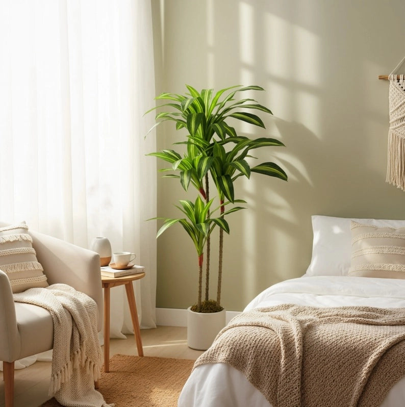 Pianta artificiale Dracaena 60x40x120 cm con fusto flessibile in plastica verde