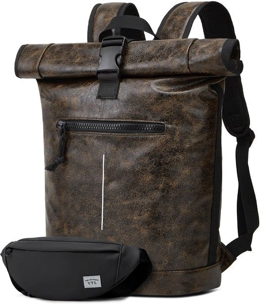 Zaino Rolltop Impermeabile per Uomo e Donna, con Tasca per Laptop 17 Pollici, Grande Zaino Elegante per Ciclismo, Viaggi, Borsa per Scuola, Università, Fodera per Cintura 2 pezzi