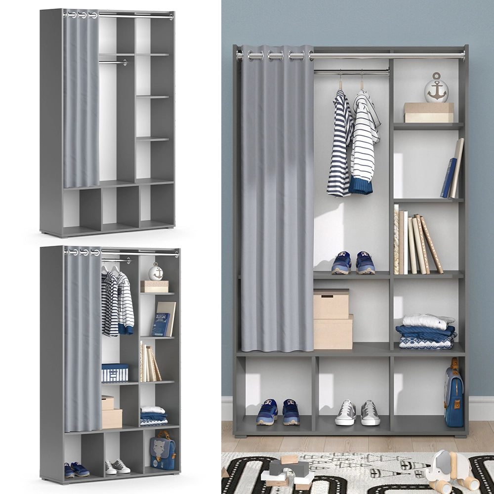 Vicco Guardaroba per bambini Grigio 38 x 178.1 cm con appendiabiti a tenda