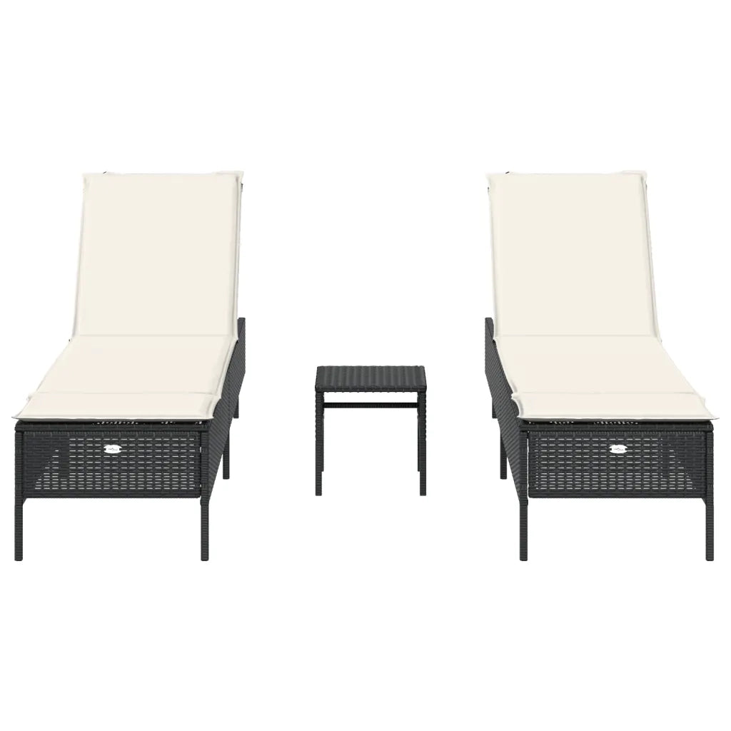 Set Lettini Prendisole con Cuscini 3pz Nero in Polyrattan 3284263