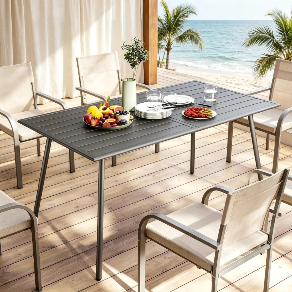 Tavolo da Giardino per 6 Persone in Acciaio Grigio 150x80x74 cm