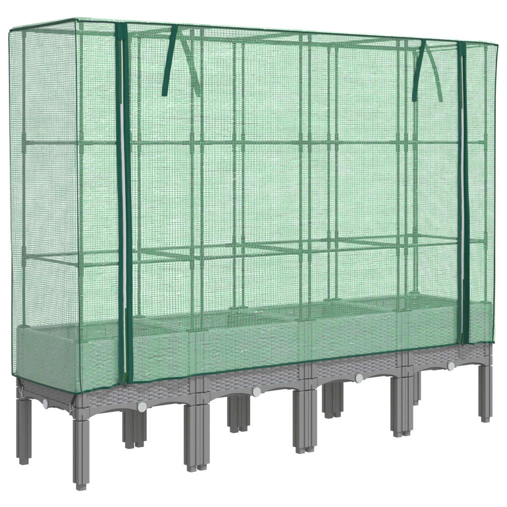Aiuola rialzata/fioriera con copertura effetto rattan 160 x 40 x 140 cm grigio chiaro 02_0038759
