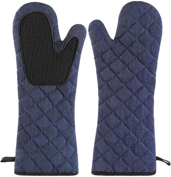 Set di 2 guanti extra lunghi 43x20 cm, Guantini da cucina, Resistente al calore fino a 260°C, Silicone Anti-slip, Interno di cotone, per Microgolf, Cucina, Panetteria e BBQ