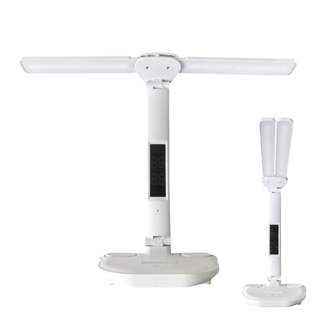 Lampada da scrivania LED bianca a doppia testa con controllo touch