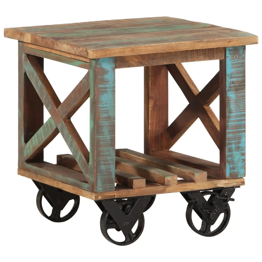 Tavolino | Tavolo laterale con Ruote 40x40x42 cm in Legno Massello di Recupero