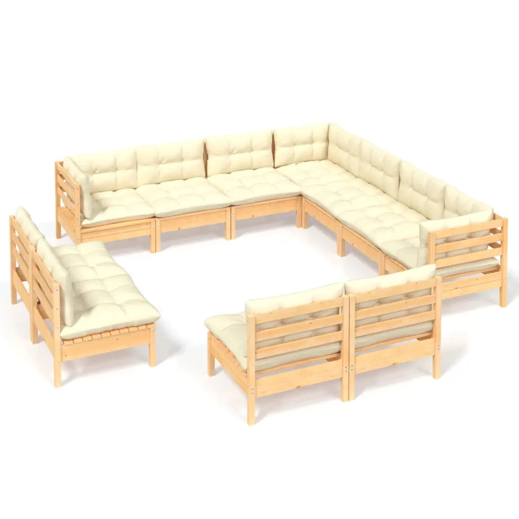 Set Divani da Giardino 11 pz con Cuscini Crema Massello di Pino 3096863