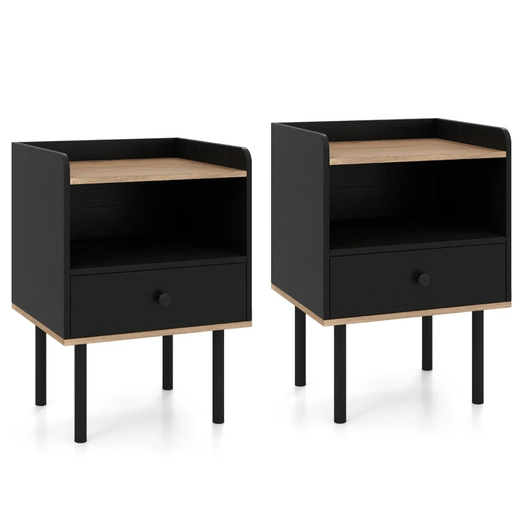 Set di 2 comodini 40,5 x 35 x 56 cm con pratico cassetto e ampio piano stile moderno legno ingegnerizzato nero 20_0017306