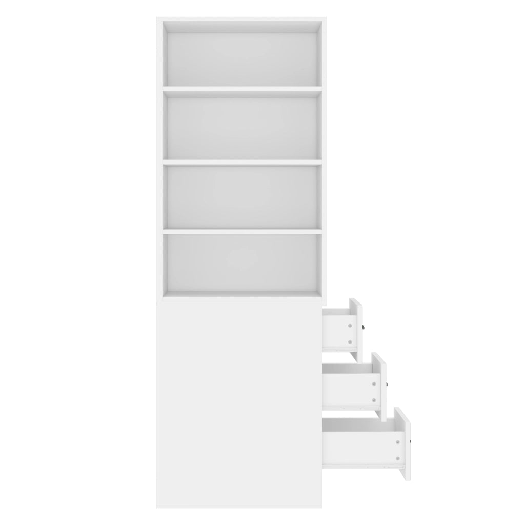 Libreria, vetrina, 3 cassetti, ripiani regolabili, 60x38x180 cm, bianco