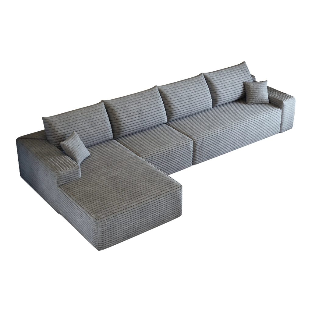 Divano modulare angolare 3 posti - con chaise longue e seduta profonda - in tessuto grigio