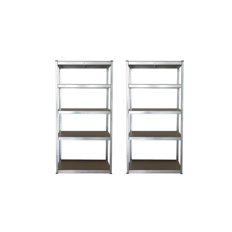 SET 2 SCAFFALI IN METALLO ZINCATO CON PIANI IN TRUCIOLATO 90 X 40 X H176 CM