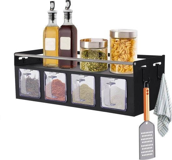 Organizzatore erbe - Pannello cucina - Con grucce - Sospeso - Montato alla parete - Nero - 39,5 x 13,5 x 13 cm