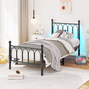 Letto metallo - Xylo - 90x200 cm USB vintage nero