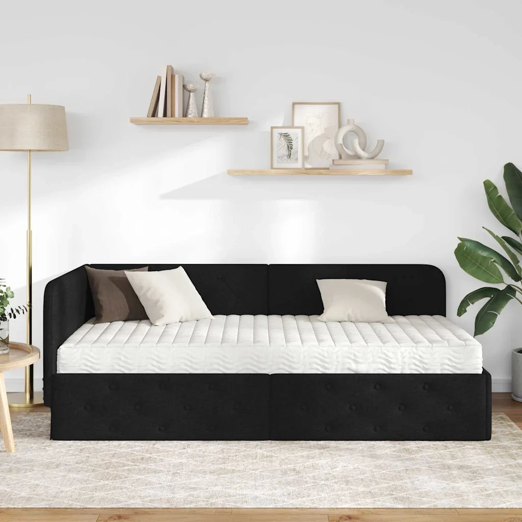 Letto singolo | Letto per adulti | Cornice del letto ad angolo Nero 90 x 190 cm Tessuto