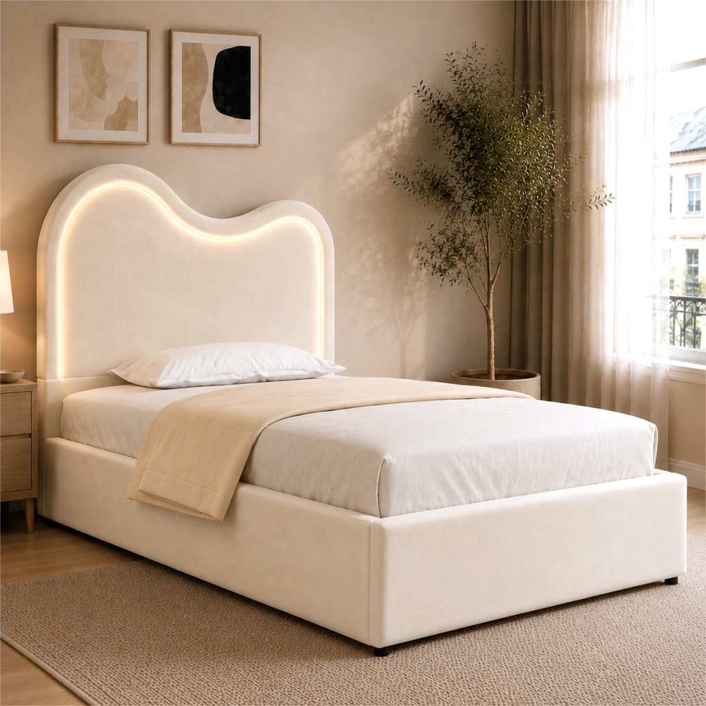 letto imbottito velluto beige 90 x 200 cm