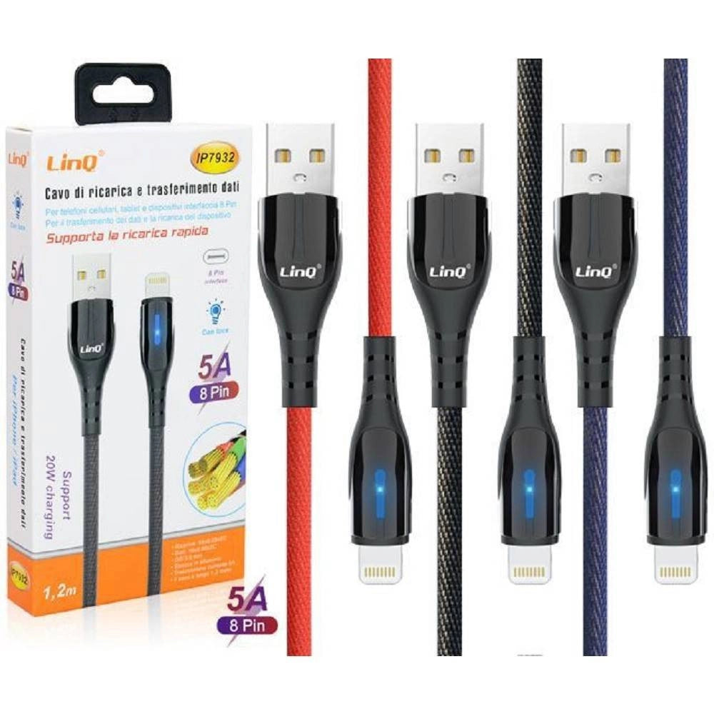 Trade Shop - Cavo Lightning 1,2mt 5a 20w Ricarica Rapida Indicatore Ricarica Luminoso Ip7932 -