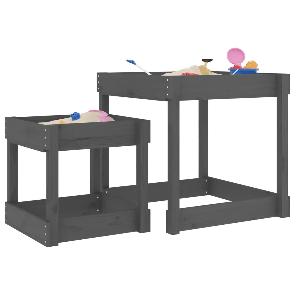 Tavoli Sabbiere 2 pz Grigi in Legno Massello di Pino 825053