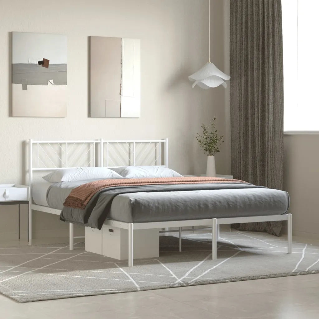 Letto matrimoniale | Letto per adulti | Giroletto con Testiera Metallo Bianco 140x200 cm