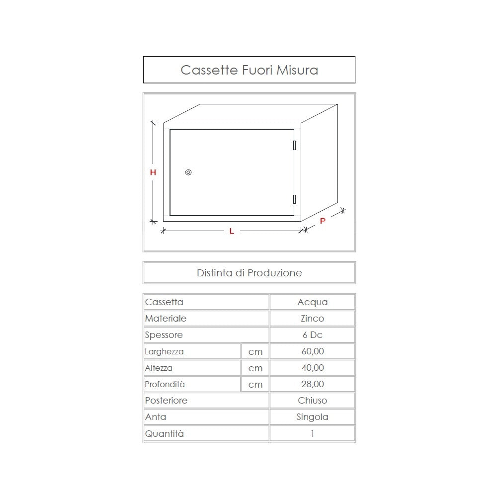 Cassetta per contatore acqua l 60 x h 40 x p 28cm con schienale per chiusura posteriore