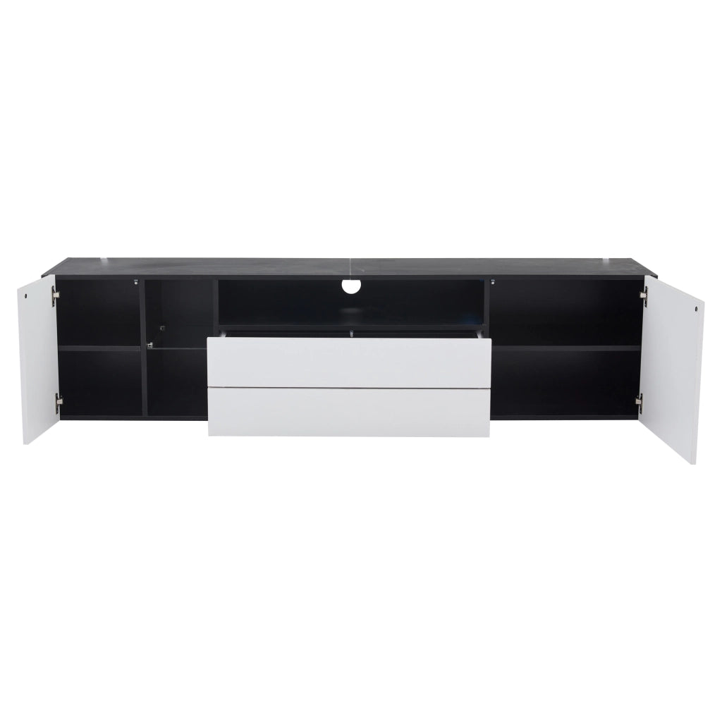 Mobile TV LED con Cassetti e Ante ¨C MINIMAL ¨C Nero e Bianco, 180x40x45 cm