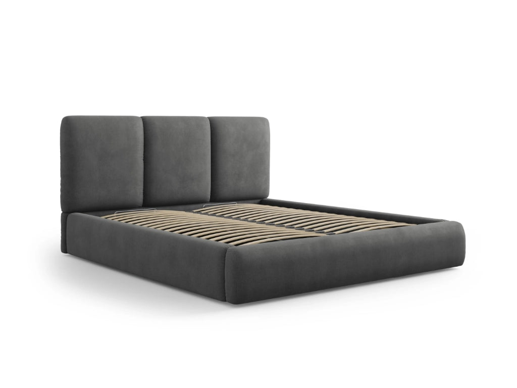 Cosmopolitan Design - Letto a cassettone con testiera "Nicolas" 140x200cm in ciniglia grigio scuro 