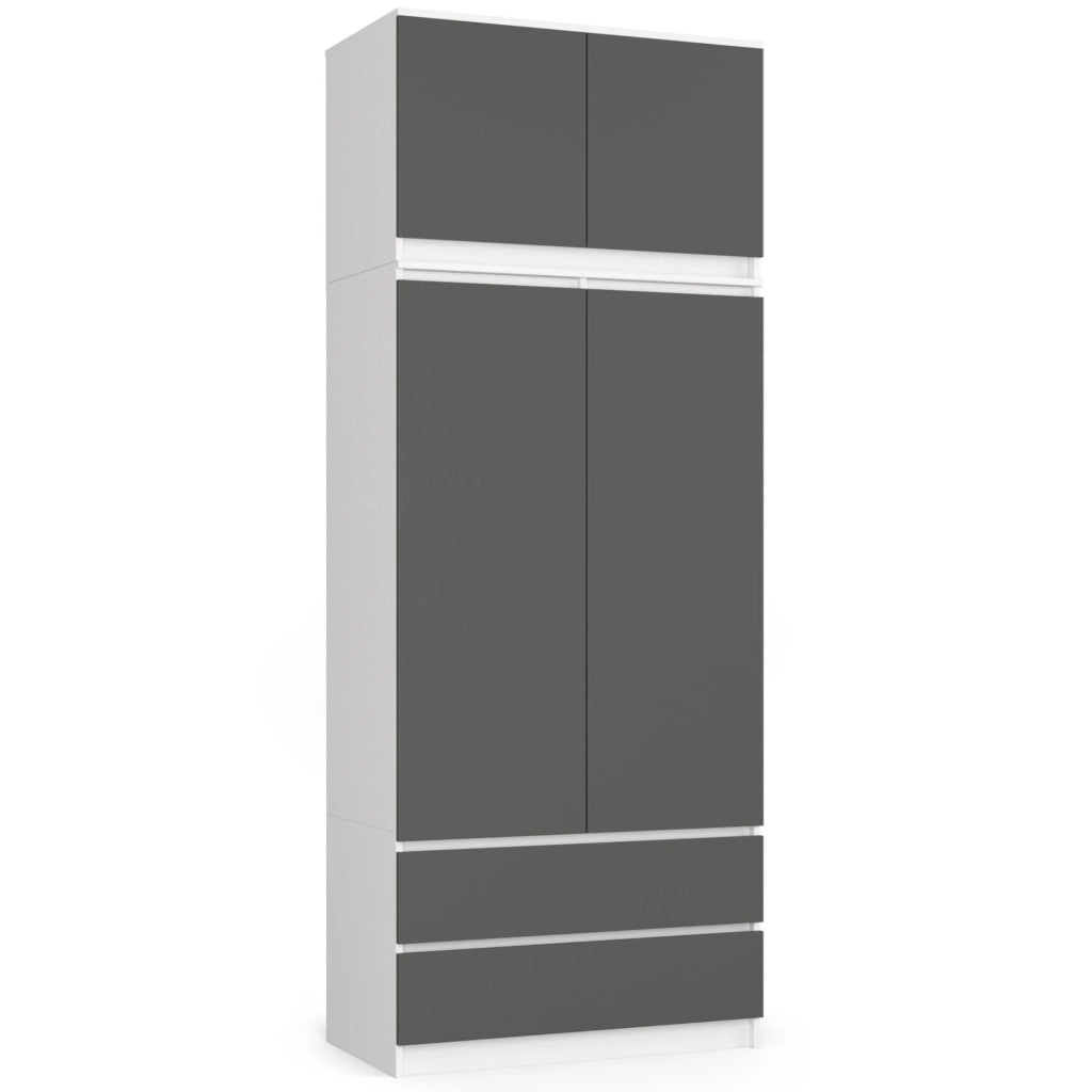 Sopralzo per armadio AKORD S90 Bianco 90 cm 2 ante inserto frontale Grigio Grafite 90x51x55 cm