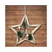 Trade Shop - Appendino Forma Stella In Legno Con Rami E Palline 42cm Bianco Decoro Natalizio -