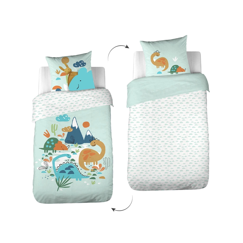 Set biancheria da letto in cotone reversibile stampata con dinosauri