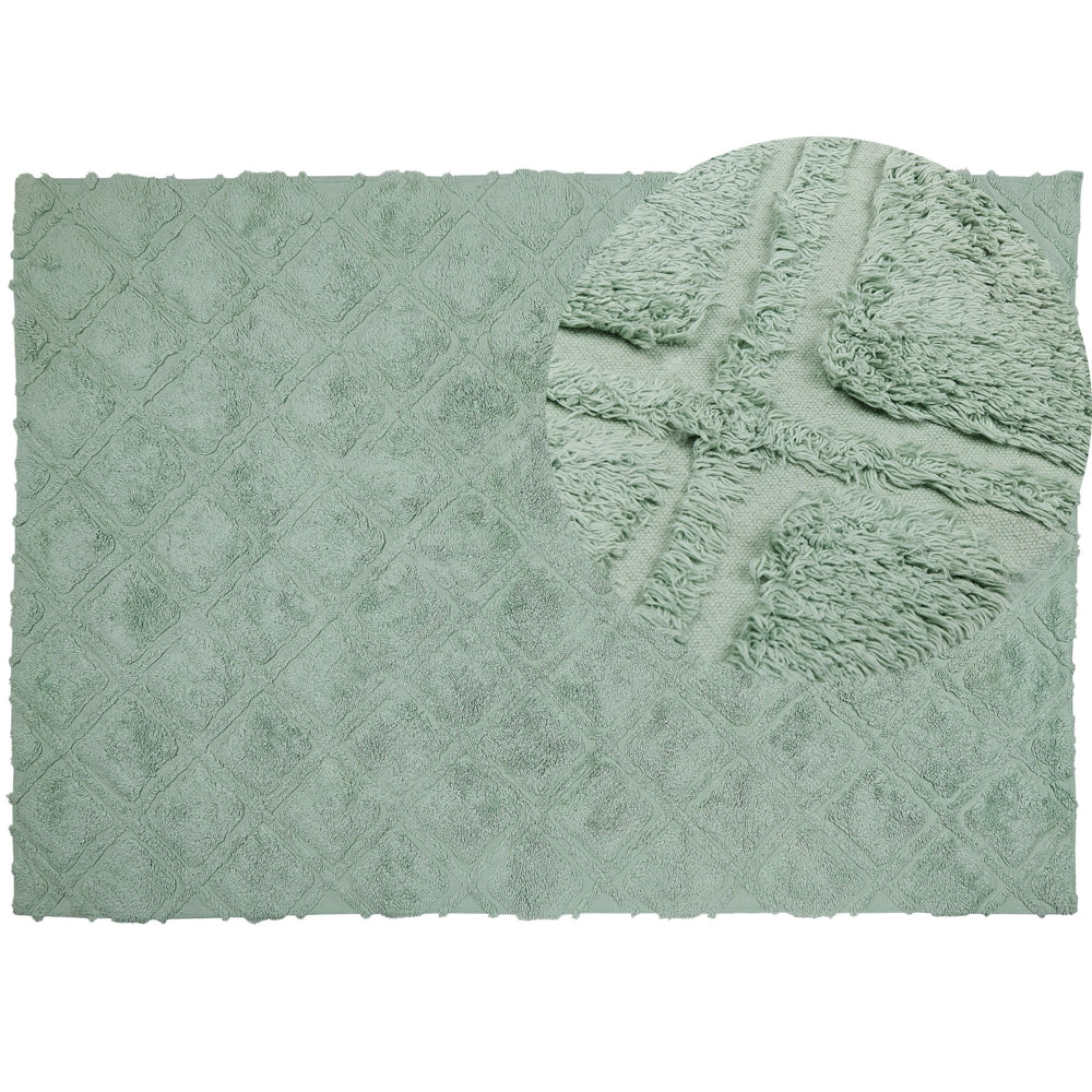 Tappeto in morbido cotone verde 160 x 230 cm con motivo geometrico camera da letto soggiorno