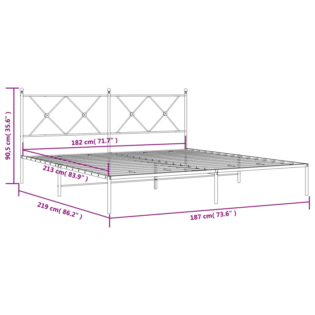Giroletto con Testiera-Struttura Letto con testiera Metallo Bianco 183x213 cm 537200