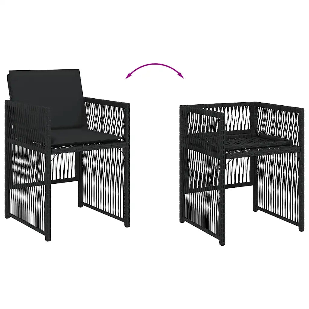 Sedie da Giardino con Cuscini 4 pz Nere in Polyrattan