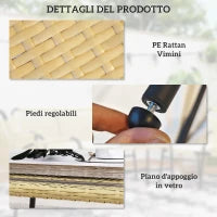 Set da Giardino 4 Pezzi in Rattan PE con Tavolino da Esterni 90x45x42 cm e 2 Divanetti per Esterni 6ex63x74 cm, Bianco Crema